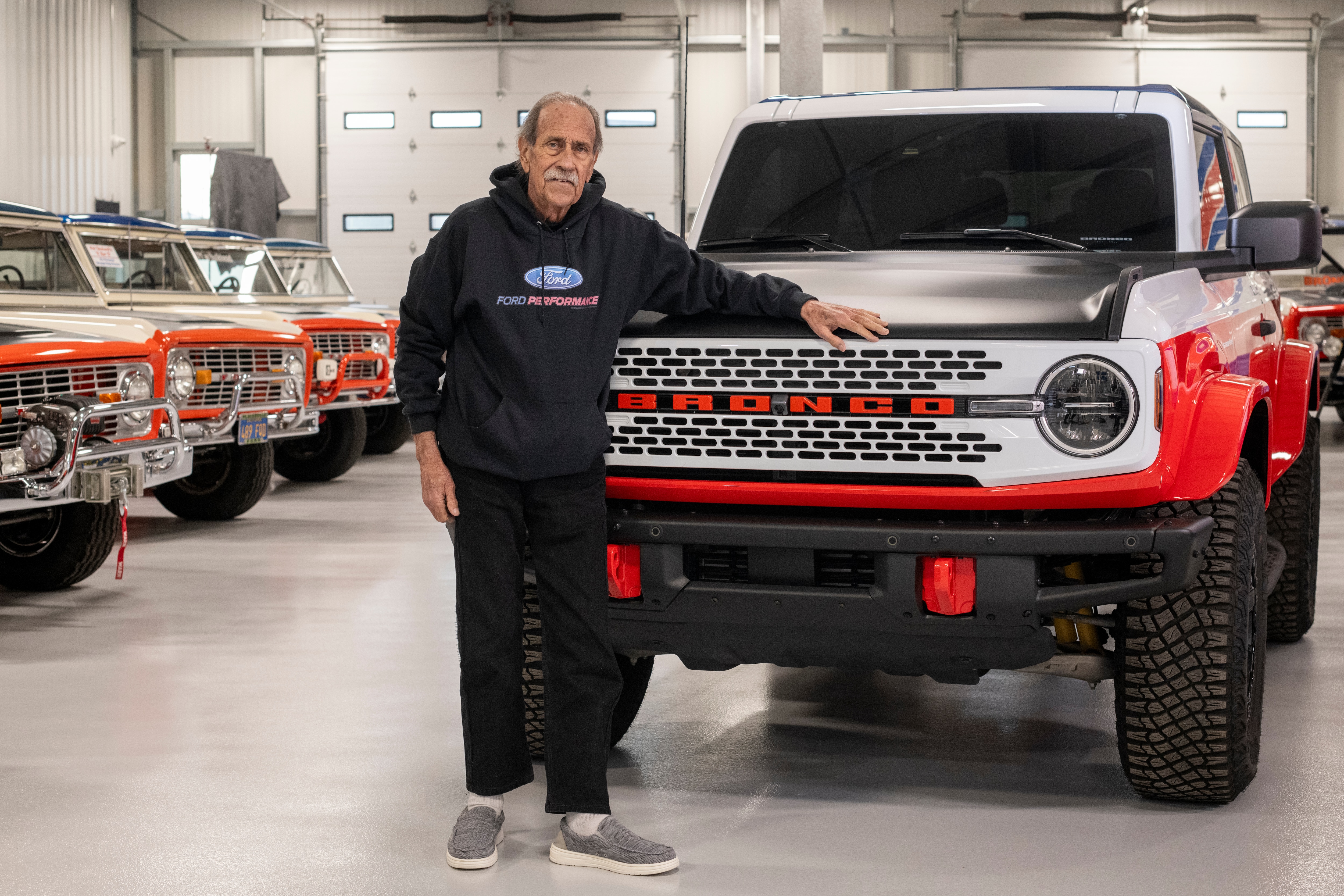 Willie Stroppe poses for a portrait next to the new Ford Stroppe Bronco, on Tuesday, Feb. 6, 2024 in Johnstown, Colorado. Rachel Woolf for Ford
